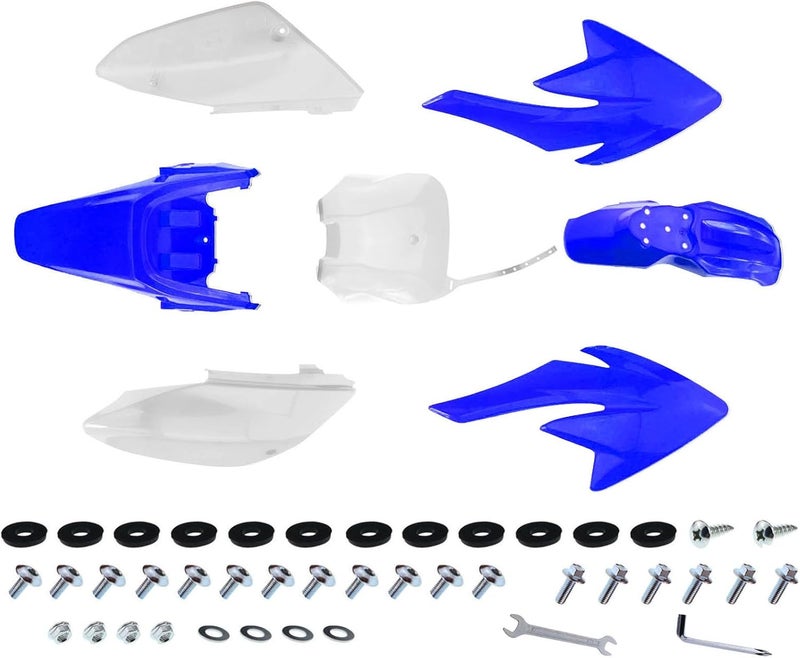 PRO BAT 7 PCs Plastic Fender Complete Kit w/Bolts for CRF70 CRF70F 125cc 150cc Pit Bike, White &Blue - Image 1